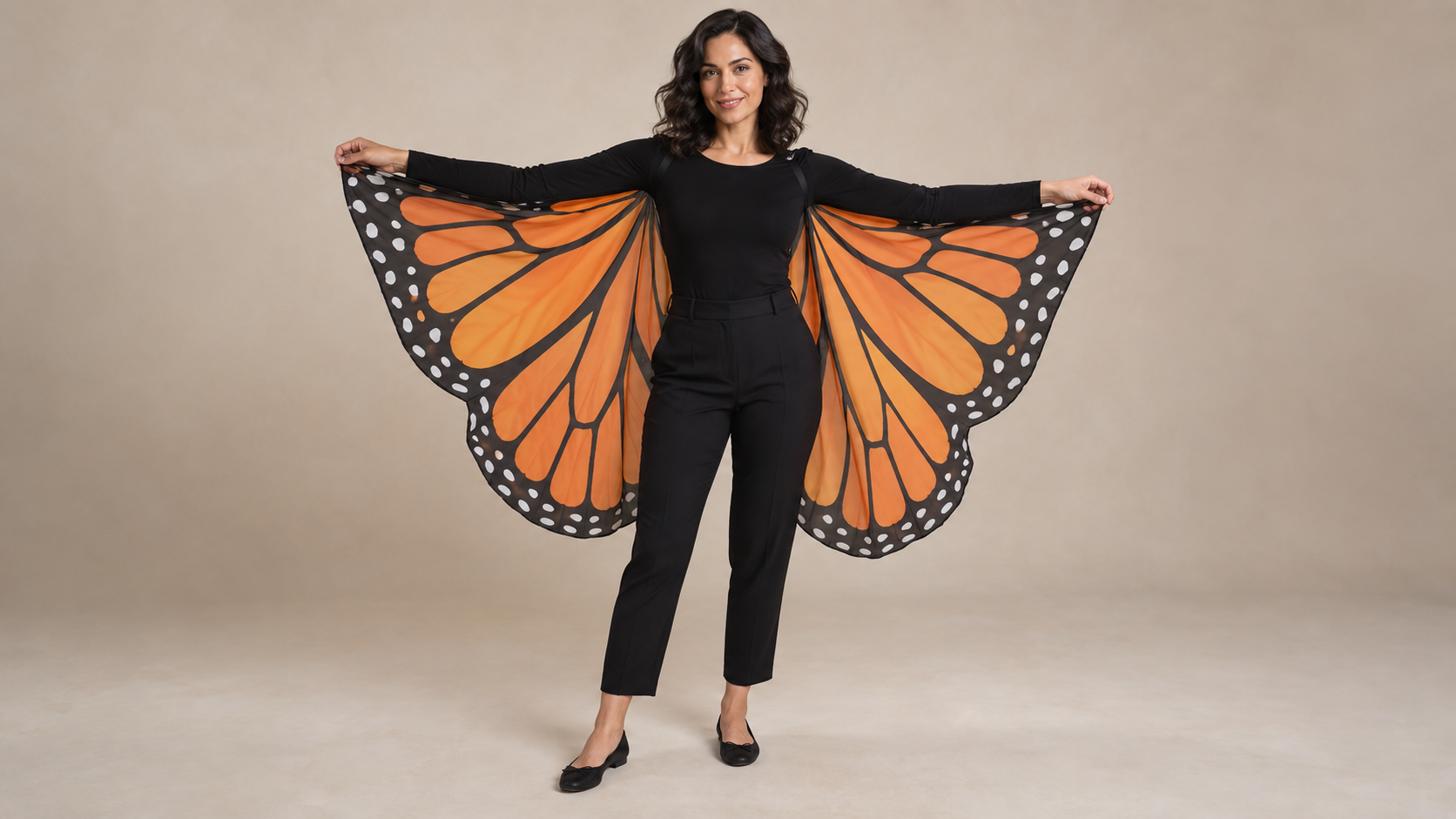 Orange and Black Monarch Butterfly Costume with Fabric Wing Cape